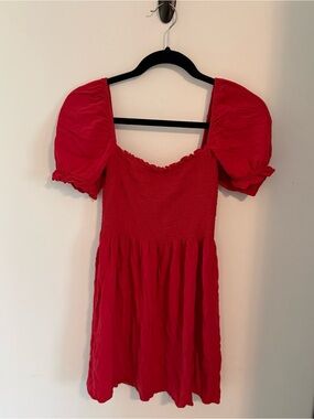 Stradivarius Red Puff-Sleeve Mini Dress
